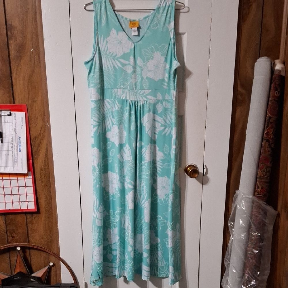 Ruby Rd. Turquoise and White Floral Maxi Dress (ROX119)